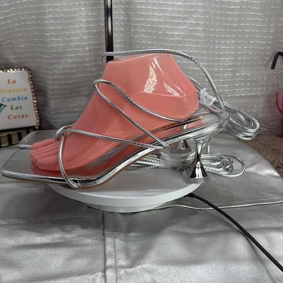 (H5) Zzheels Women's Square Toe Chunky Heel Lace-Up Strappy, Dift./Sizes Silver - Picture 3 of 13